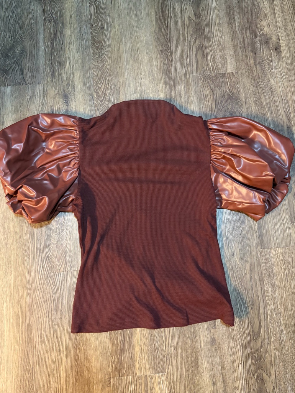 entro Rust Brown Puff Sleeve Long Sleeve Dress